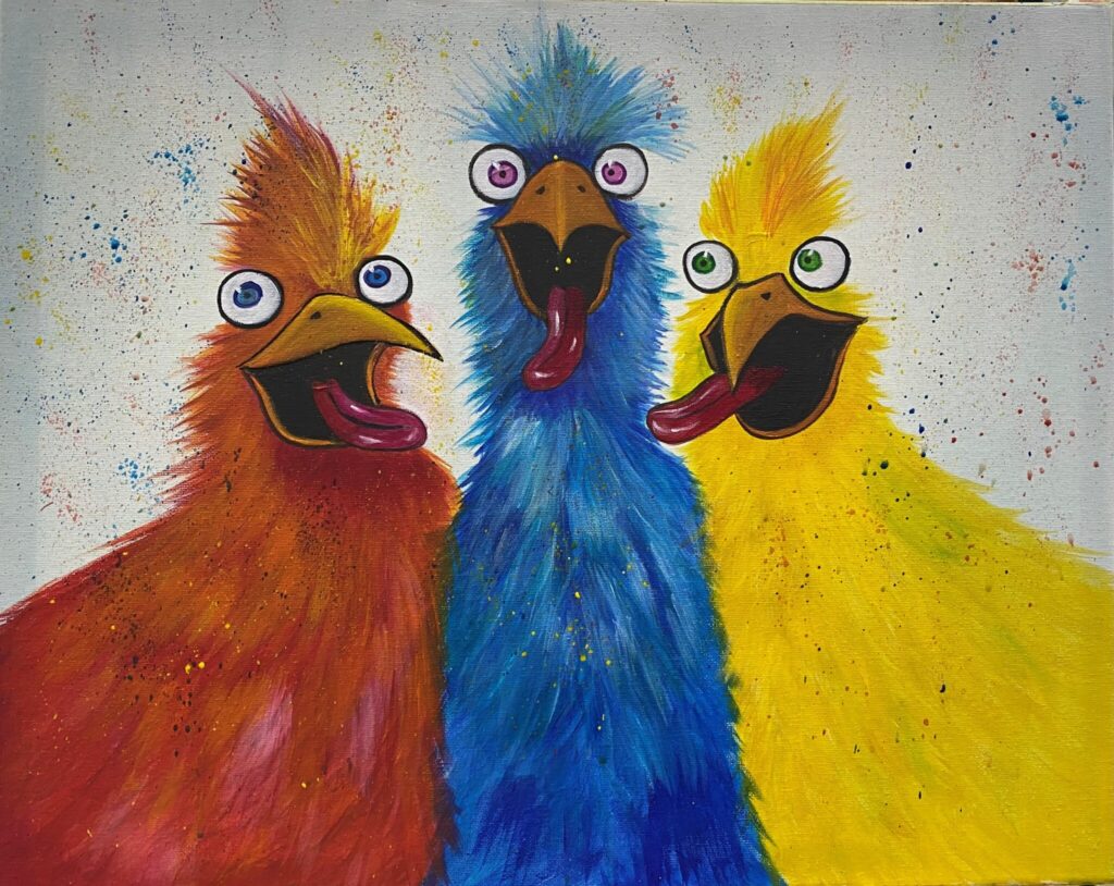 Three Funny Chicks - Paint and Sip Near Rouse Hill | Colourful Wine, Tallawong