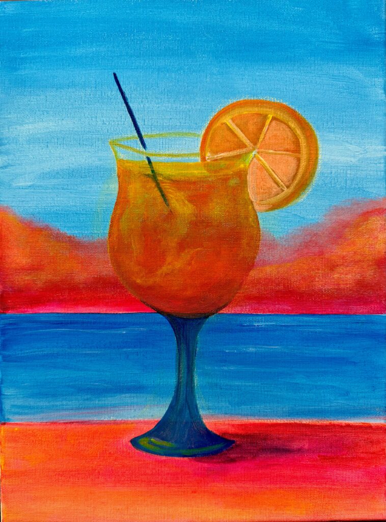 Paint and Sip: Sunset Sipper (UV Painting) | Colourful Wine