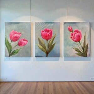 Lucky Bloom Series original floral paintings with gold leaf on canvas