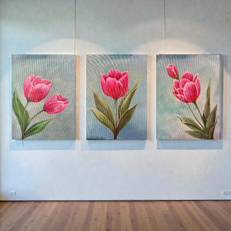 Lucky Bloom Series original floral paintings with gold leaf on canvas
