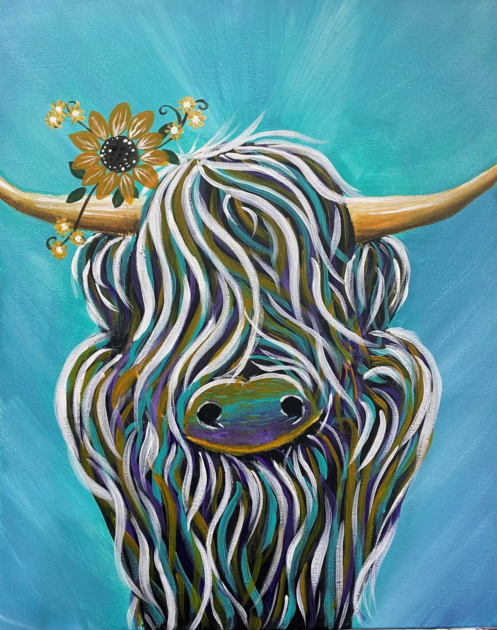 Paint and Sip Cute Cow cow portrait painting on 30x40cm canvas at Colourful Wine Tallawong