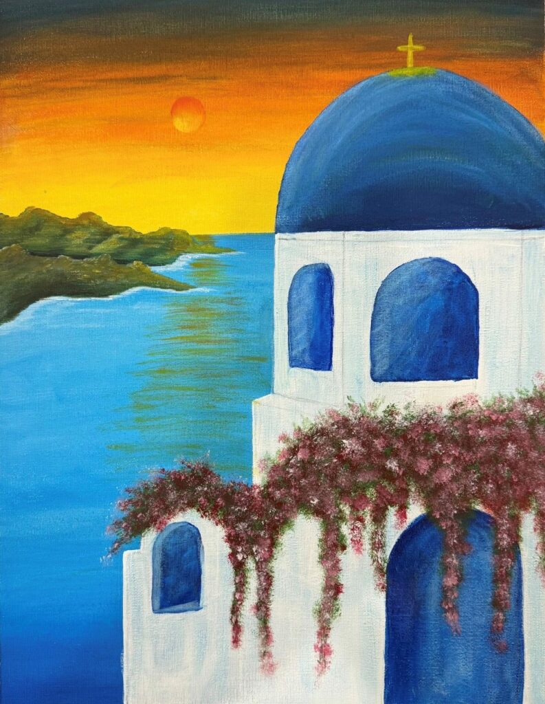 Paint and Sip – Sunset Over Caldera | Colourful Wine