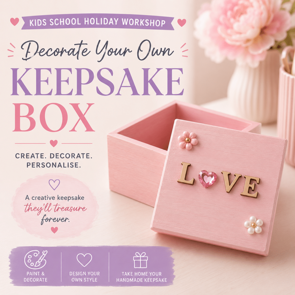 Kids School Holiday Workshop - Decorate Your Own Keepsake Box | Colourful Wine