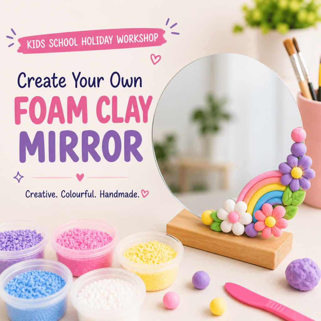 Kids School Holiday Workshop – Create Your Own Foam Clay Mirror | Colourful Wine