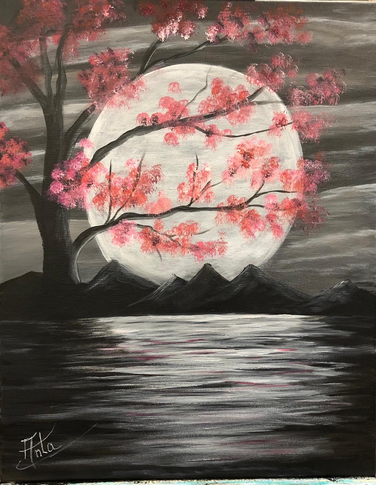 Midnight Sakura Paint and Sip Sydney at Colourful Wine Tallawong